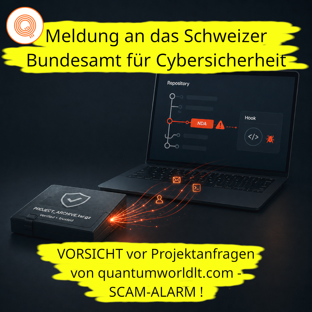 Meldung an Schweizer Bundesamt für Cybersicherheit - Vorsicht vor Projektanfragen von quantumworldlt.com