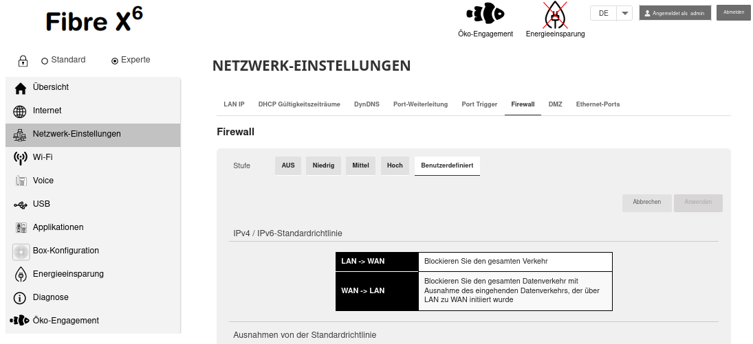Salt Fiber Box X6 im Expertenmodus: Netzwerk-Einstellungen und Firewall mit Firmware SGCk10005062